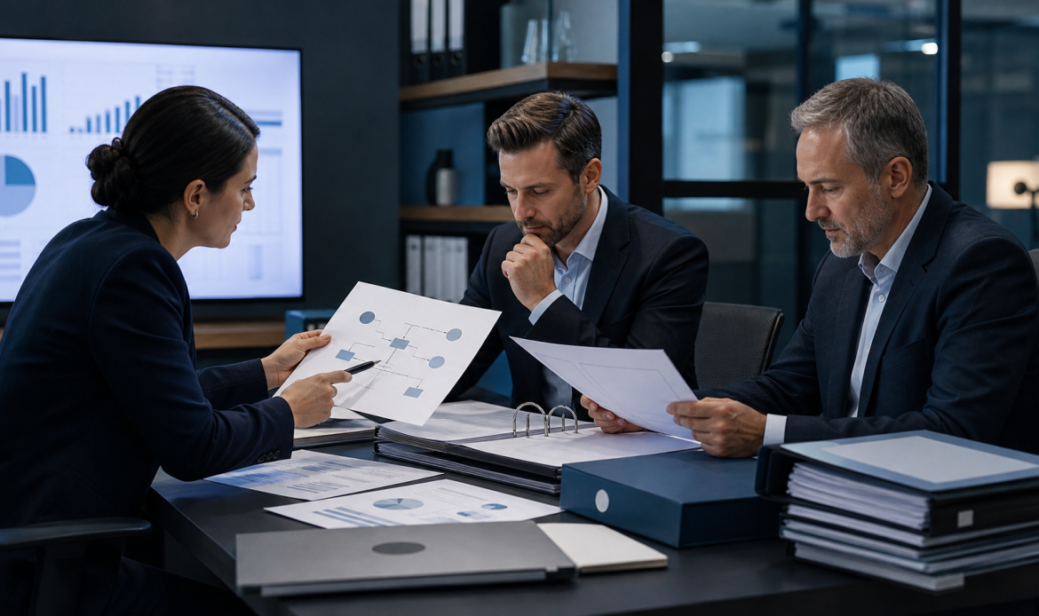 Compliance team reviewing source-of-funds evidence for a forex licence application