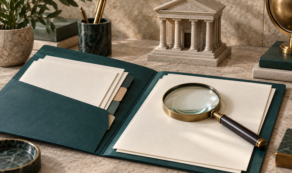 银行开户材料与尽调复核概念图 / Bank application evidence and due diligence review