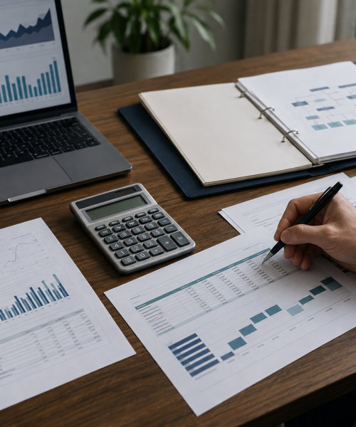 Analyst reviewing a forex broker business plan and financial projections